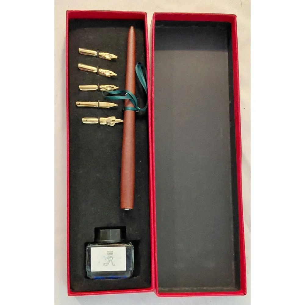 Vintage Prussian Palaces & Gardens Calligraphy Dip Pen Set 5 Nibs Ink Boxed
